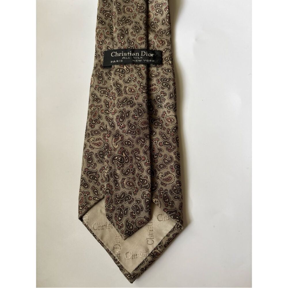 Vintage Christian Dior Brown Paisley Silk Tie - Picture 3 of 5